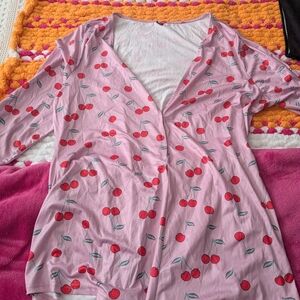 Pink Cherry Print Romper